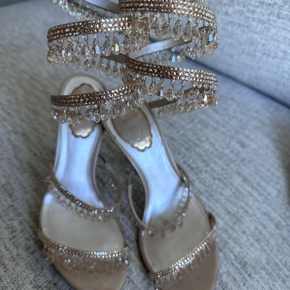 Rene Caovilla- Chandelier Embellished Leather Wrap Sandals - Picture 10 of 11